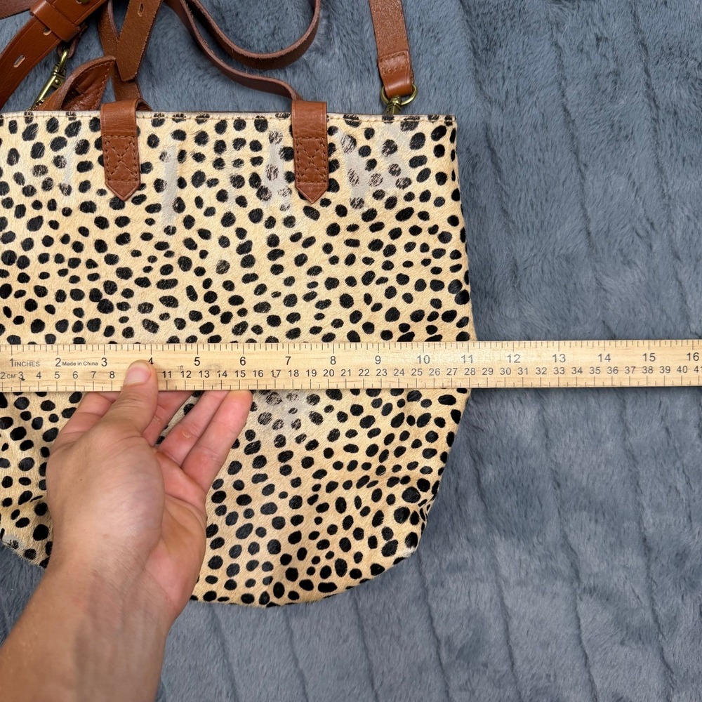 Madewell Leopard Print Calf Hair Small Transport Tote Crossbody Bag Tan Leather - Picture 2 of 6